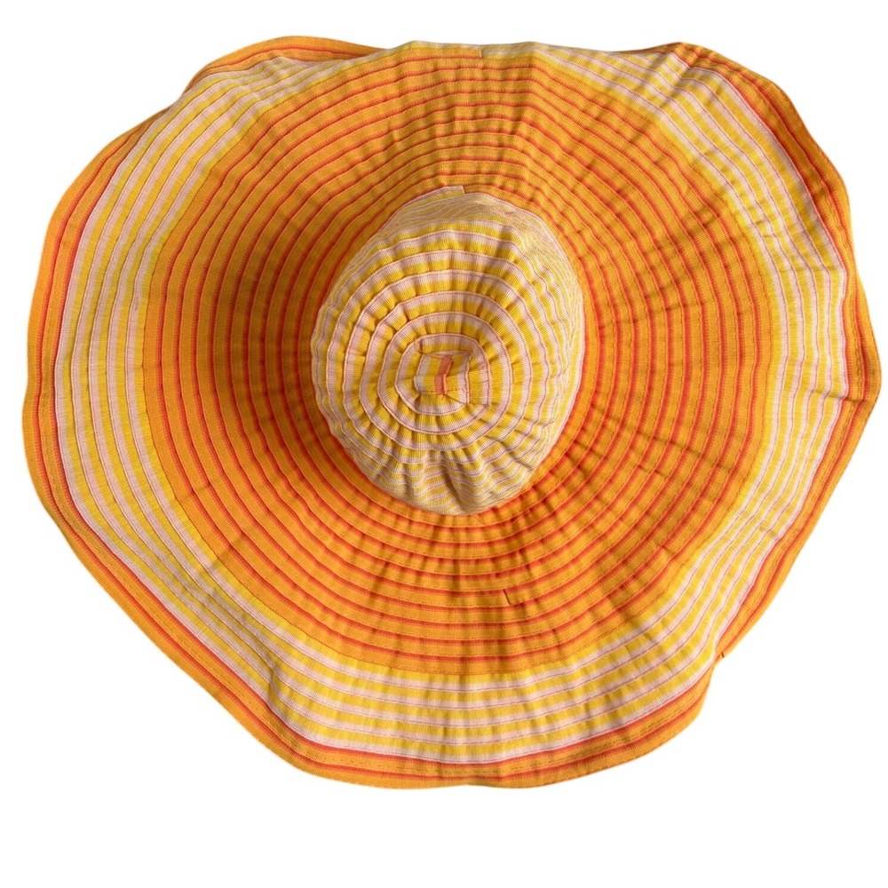Scala Collezione Striped Floppy Sun Hat Orange Yellow Wide Brim One Size